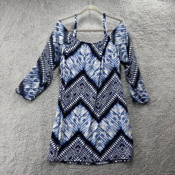 INC Women's‎ Large Blue Off The Shoulder Blue Sundress Sheer Sleeves Summer - Picture 9 of 10